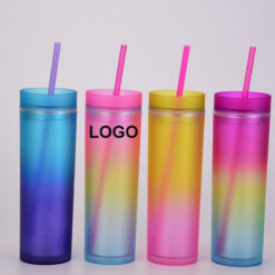 16OZ Skinny Double Layer Plastic Straw Cup